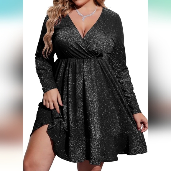 IN'VOLAND Glitter Cocktail V-neck Dress - Picture 3 of 9